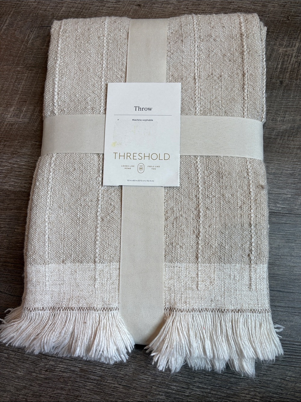 Threshold Lightweight Woven Blanket Neutral Fringe Throw 50x60” NEW - Picture 1 of 6